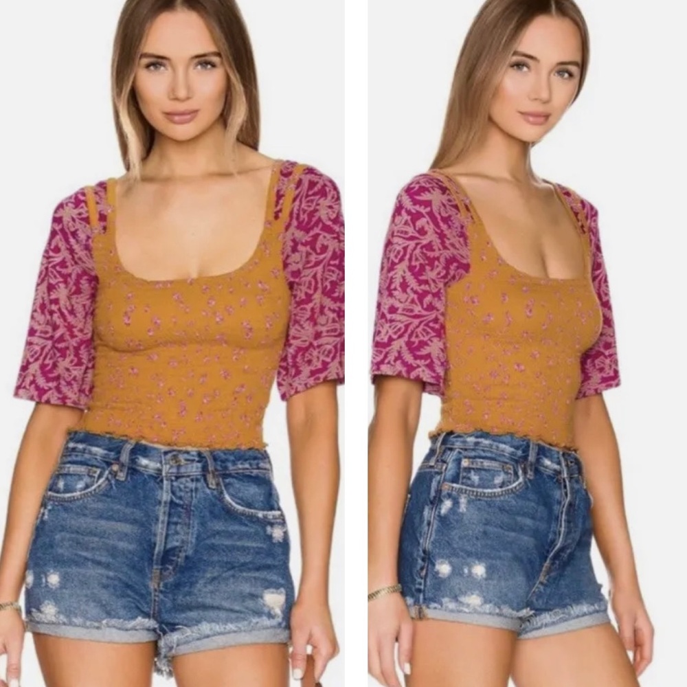 NWT Free People Purple Golden Combo Marigold Tee Top